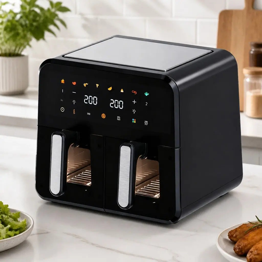 Dual Basket Air Fryer Black 12L Digital Touchscreen Oil Free Independent Cooking