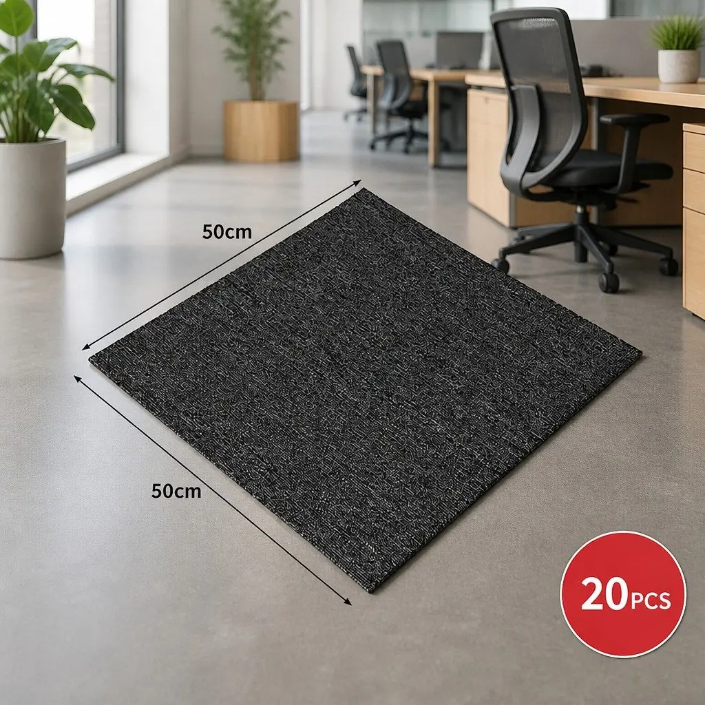 Carpet Tiles Grey 50cm Non-Slip Heavy Duty for Office Commercial Use