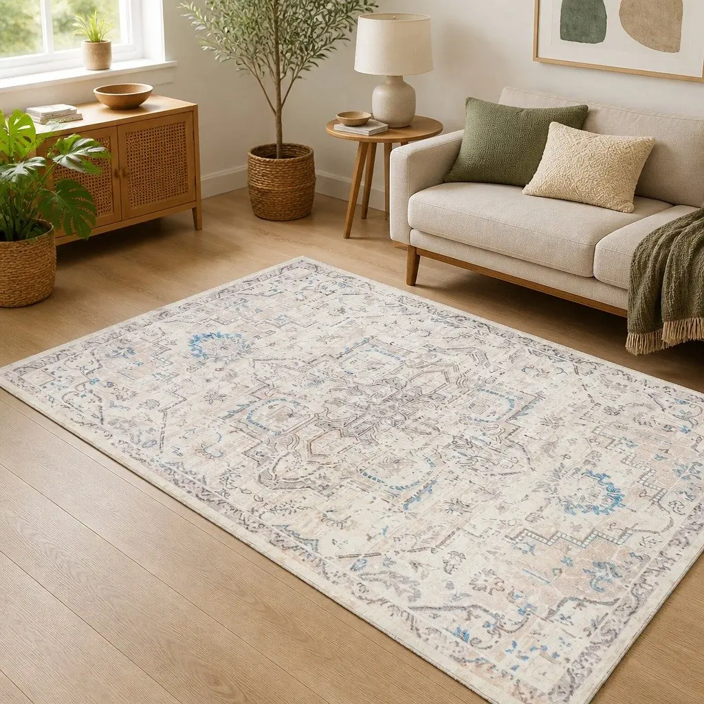 Large Area Rug Distressed Pattern 200x230cm Rectangle Anti-slip Machine Washable