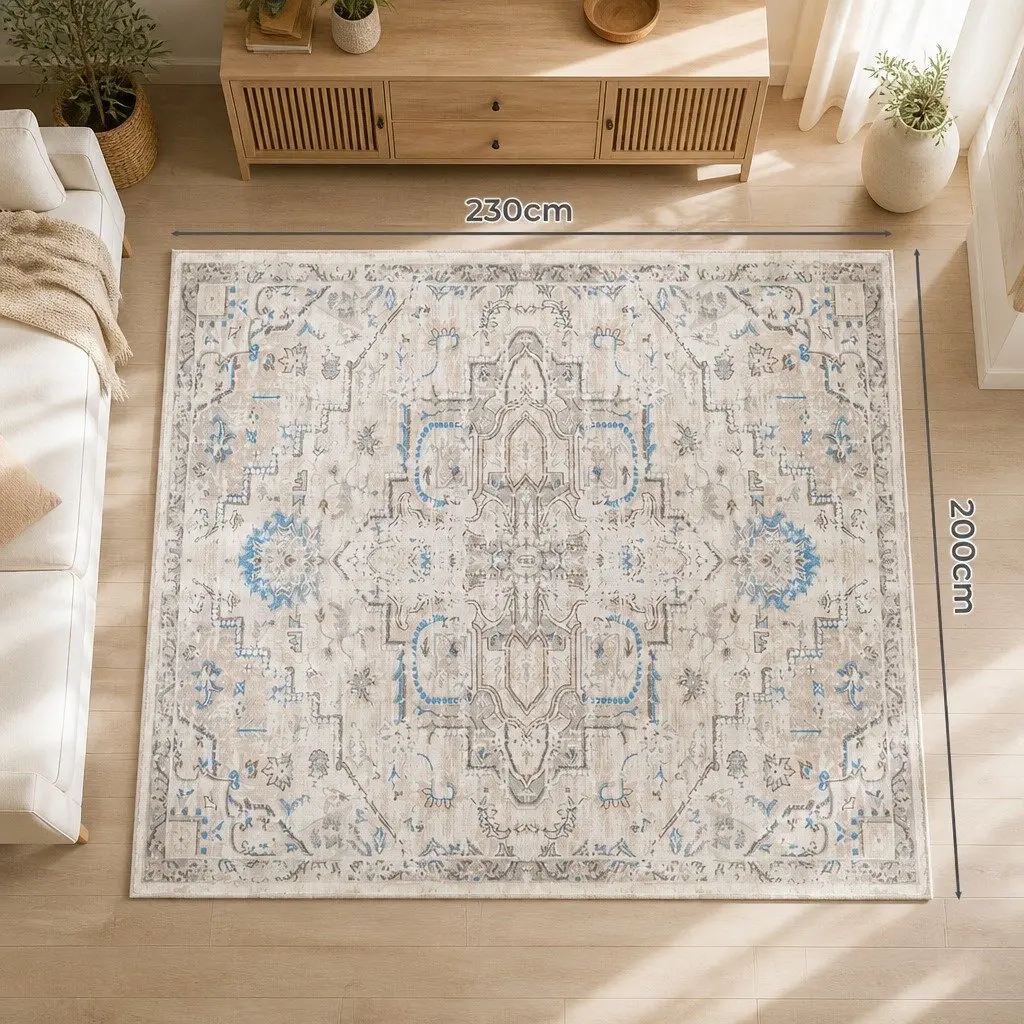 Large Area Rug Distressed Pattern 200x230cm Rectangle Anti-slip Machine Washable