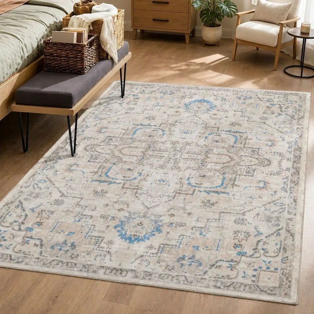 Large Area Rug Distressed Pattern 200x230cm Rectangle Anti-slip Machine Washable