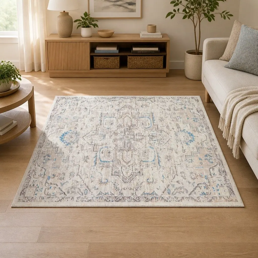 Large Area Floor Rug Distressed Pattern 200x290cm Soft Surface Anti-Slip TPR Backing Machine Washable