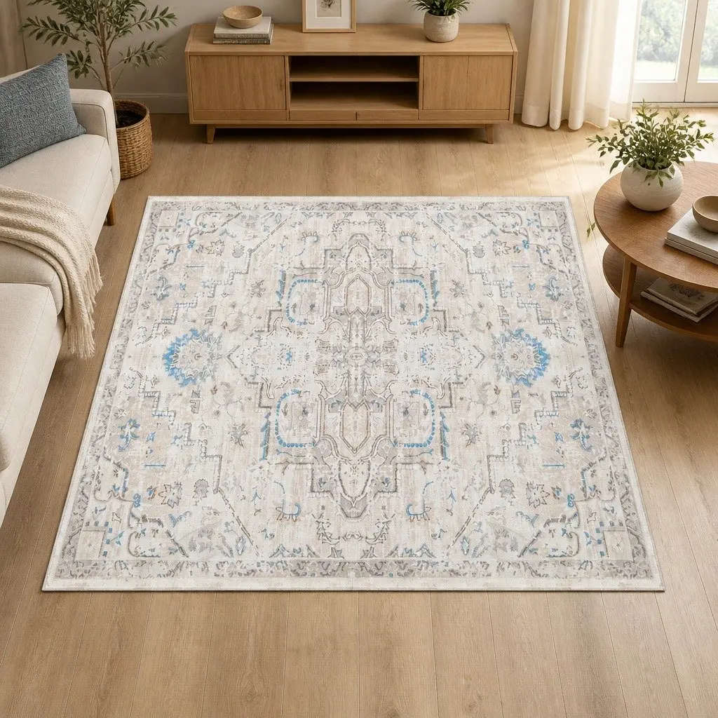 Large Area Floor Rug Distressed Pattern 200x290cm Soft Surface Anti-Slip TPR Backing Machine Washable