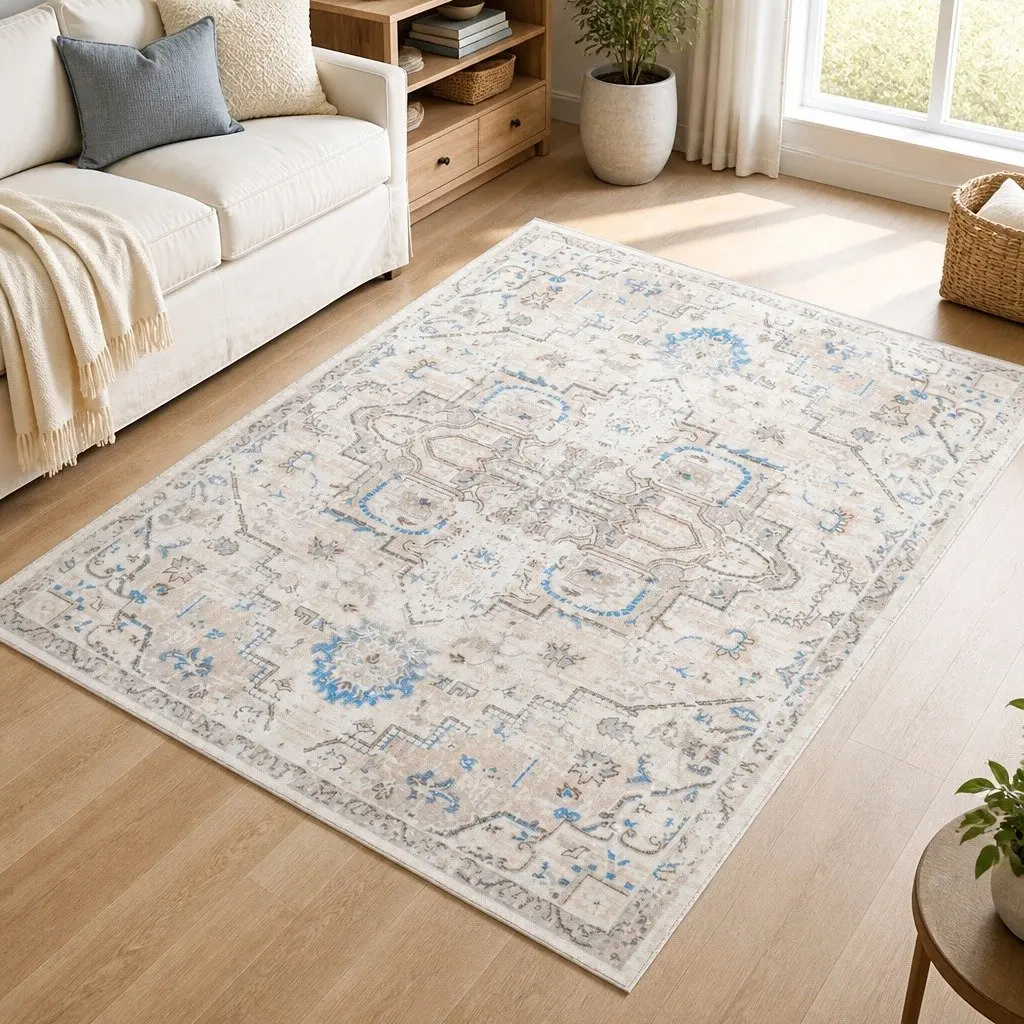 Large Area Floor Rug Distressed Pattern 200x290cm Soft Surface Anti-Slip TPR Backing Machine Washable