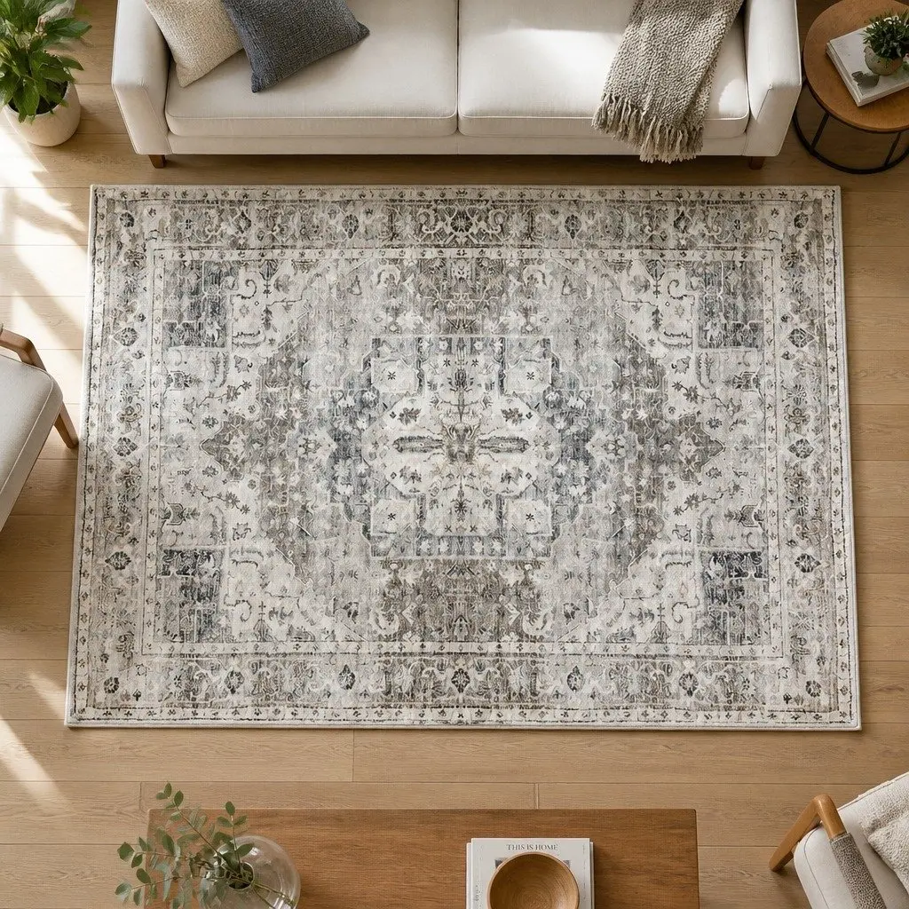 Large Area Rug Distressed Pattern 200x290cm Machine Washable Anti-slip