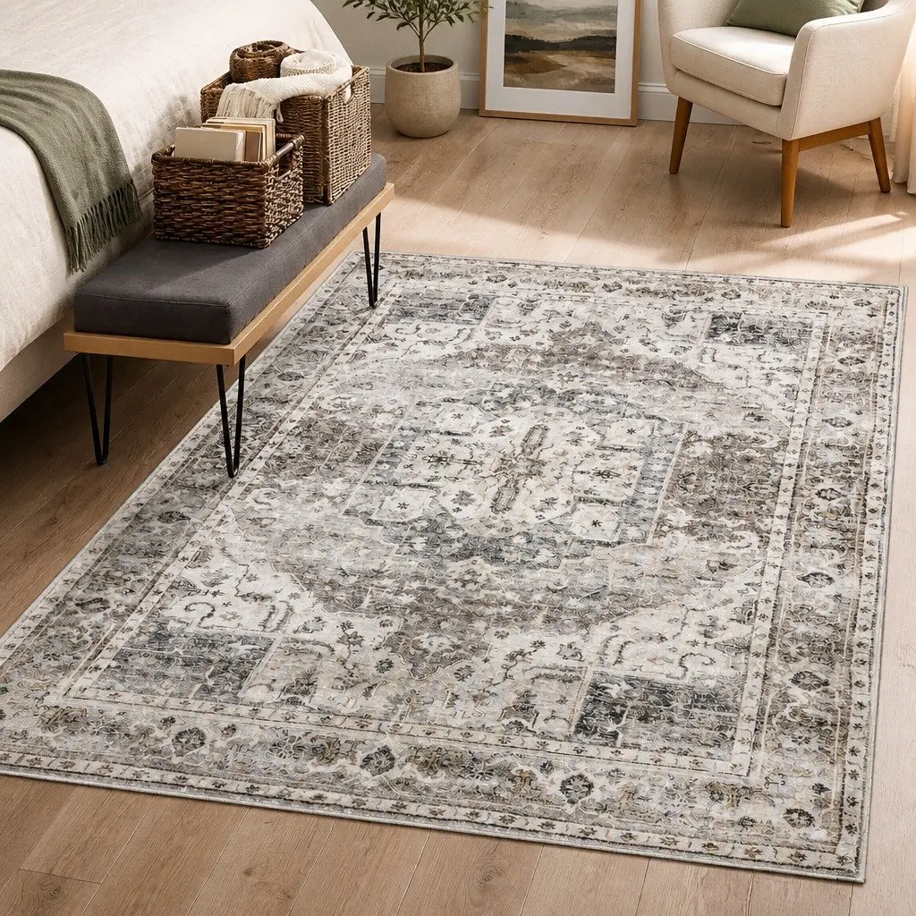 Large Area Rug Distressed Pattern 200x290cm Machine Washable Anti-slip