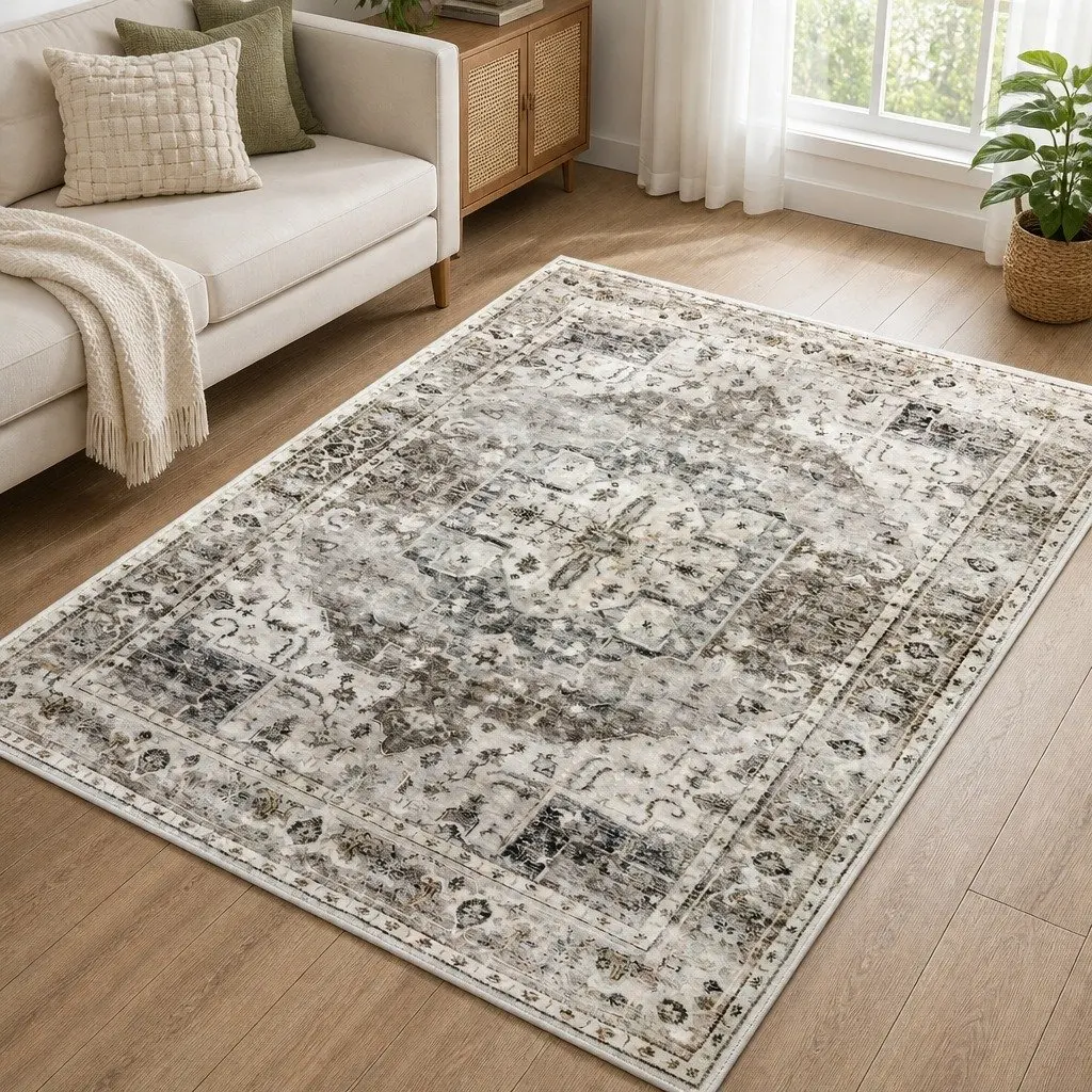 Large Area Rug Distressed Pattern 200x290cm Machine Washable Anti-slip