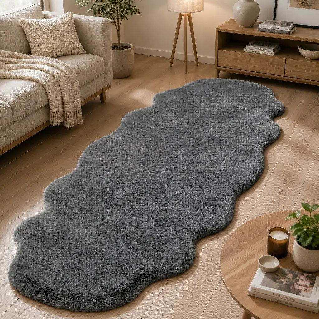 Fluffy Area Rug Grey 80x200cm Soft Plush Texture Anti-Slip Base