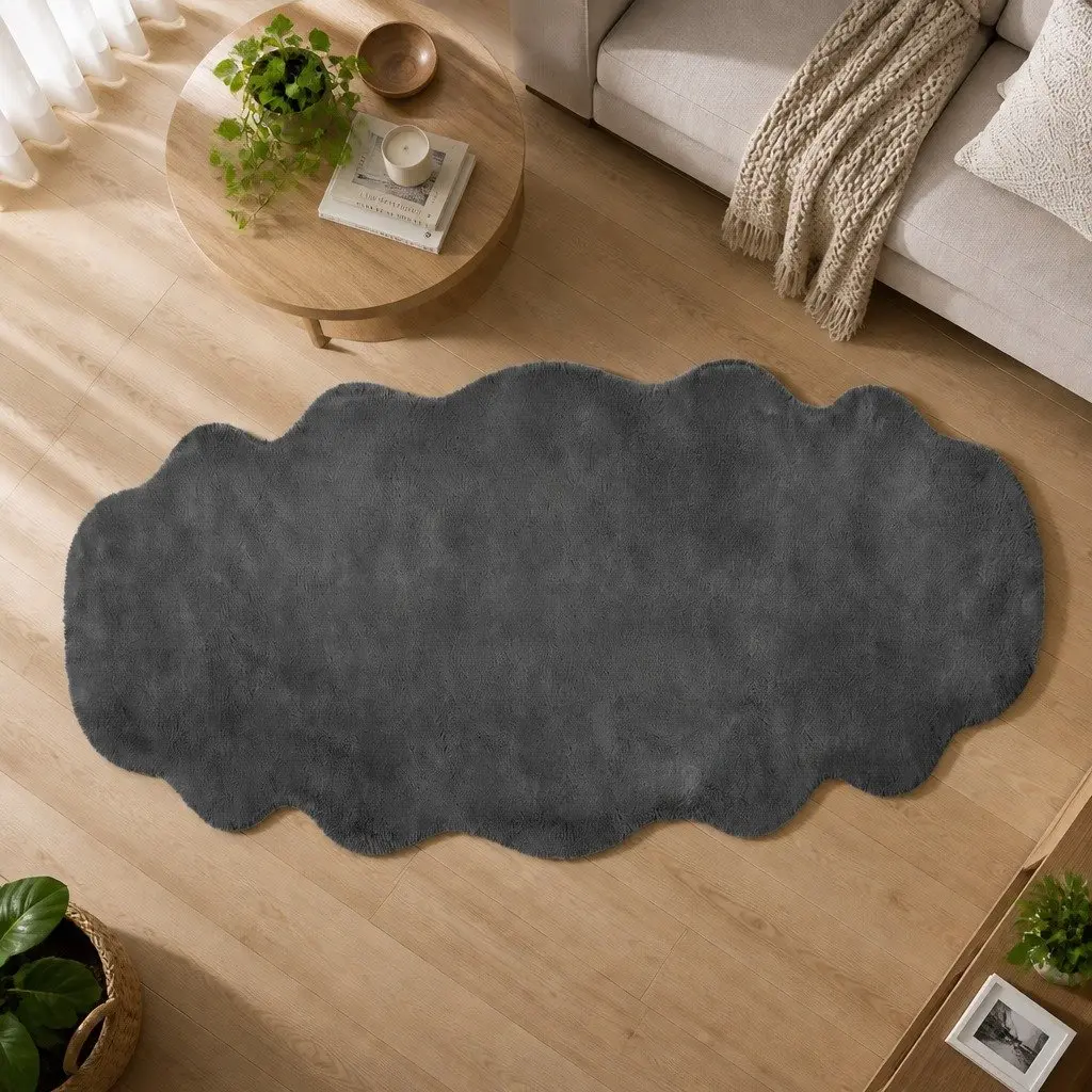 Fluffy Area Rug Grey 80x200cm Soft Plush Texture Anti-Slip Base