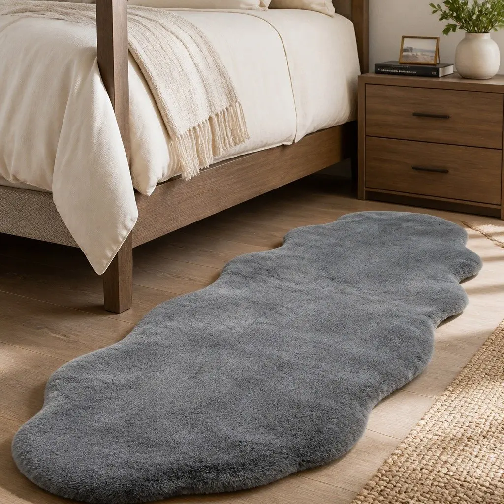 Fluffy Area Rug Grey 80x200cm Soft Plush Texture Anti-Slip Base