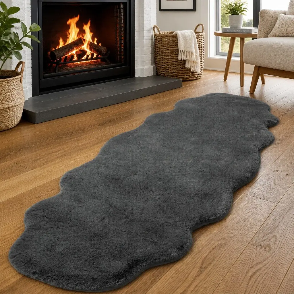 Fluffy Area Rug Grey 80x200cm Soft Plush Texture Anti-Slip Base