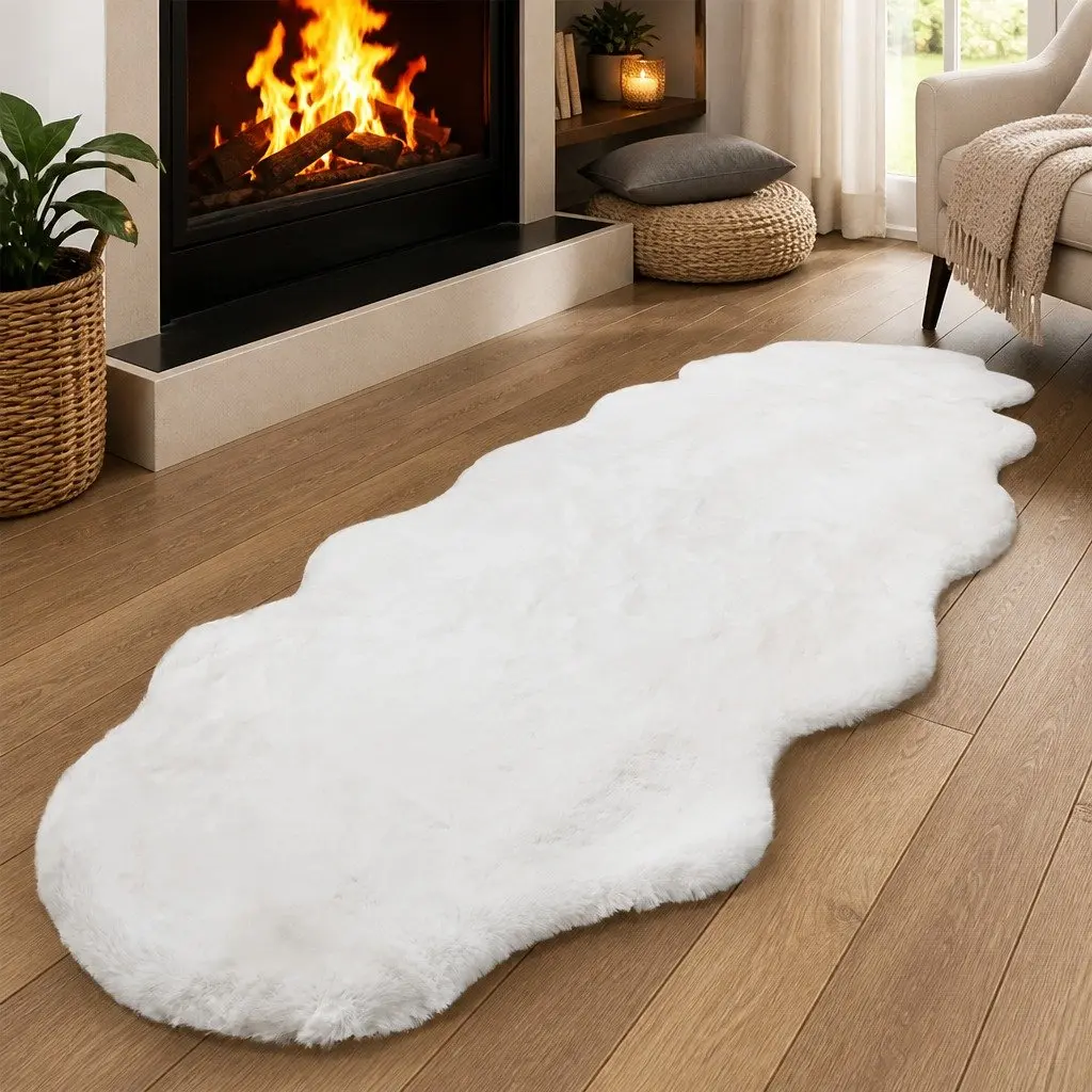 Rug White 80x200cm Cloud Soft Faux Fur Plush Surface Anti-slip Base