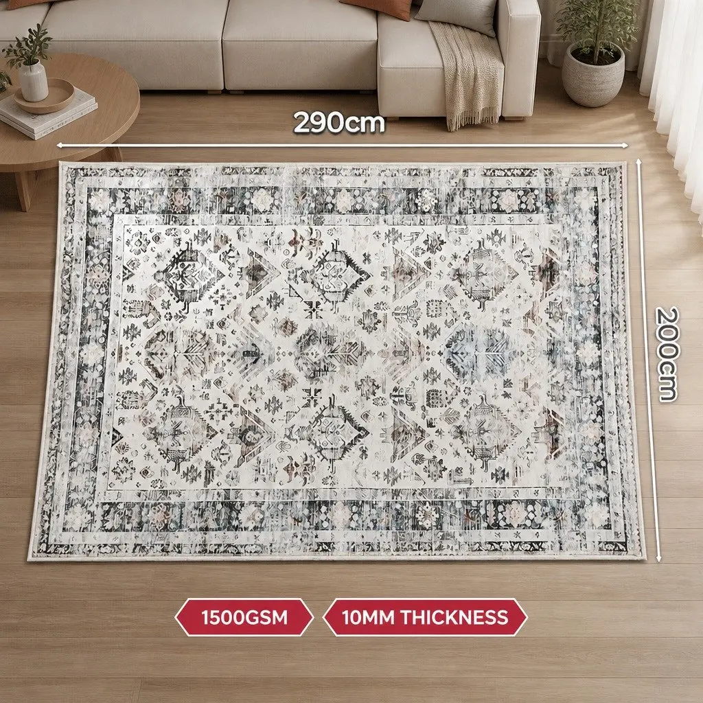 Rug Vintage 200x290cm Short Pile Washable Soft Plush Non Slip