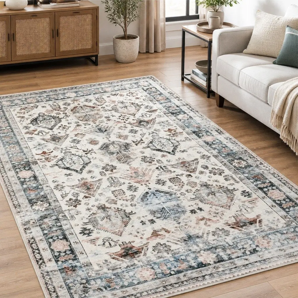 Rug Vintage 200x290cm Short Pile Washable Soft Plush Non Slip