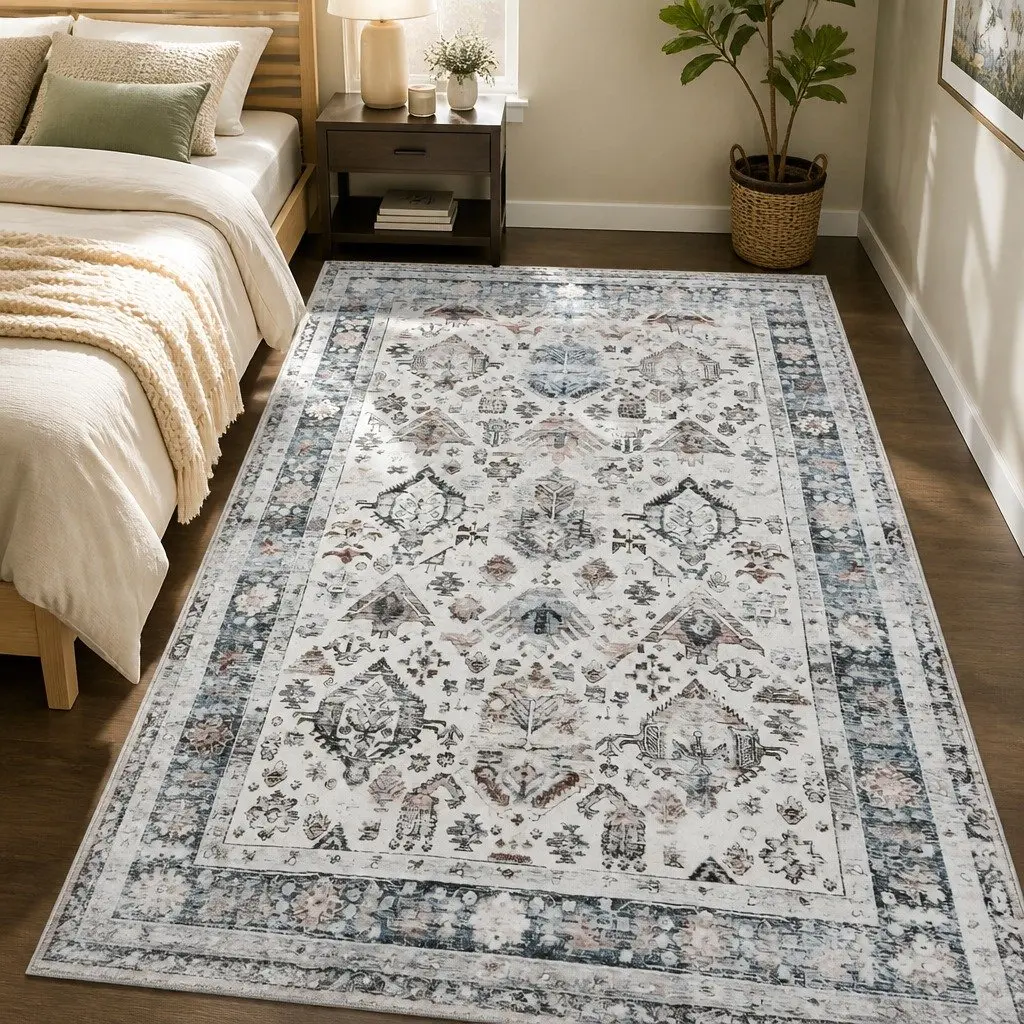 Rug Vintage 200x290cm Short Pile Washable Soft Plush Non Slip
