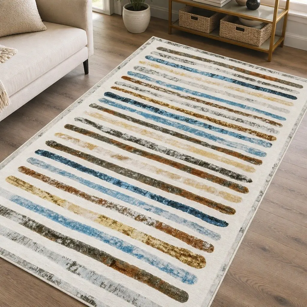 Rug Stripe Soft Plush Washable Non Slip 160x120cm