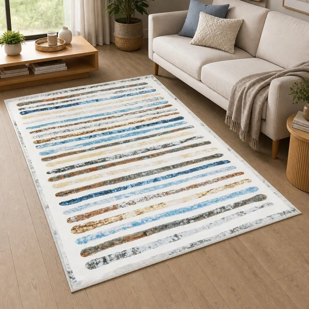 Rug Stripe Washable Soft Plush Non Slip 200x230cm