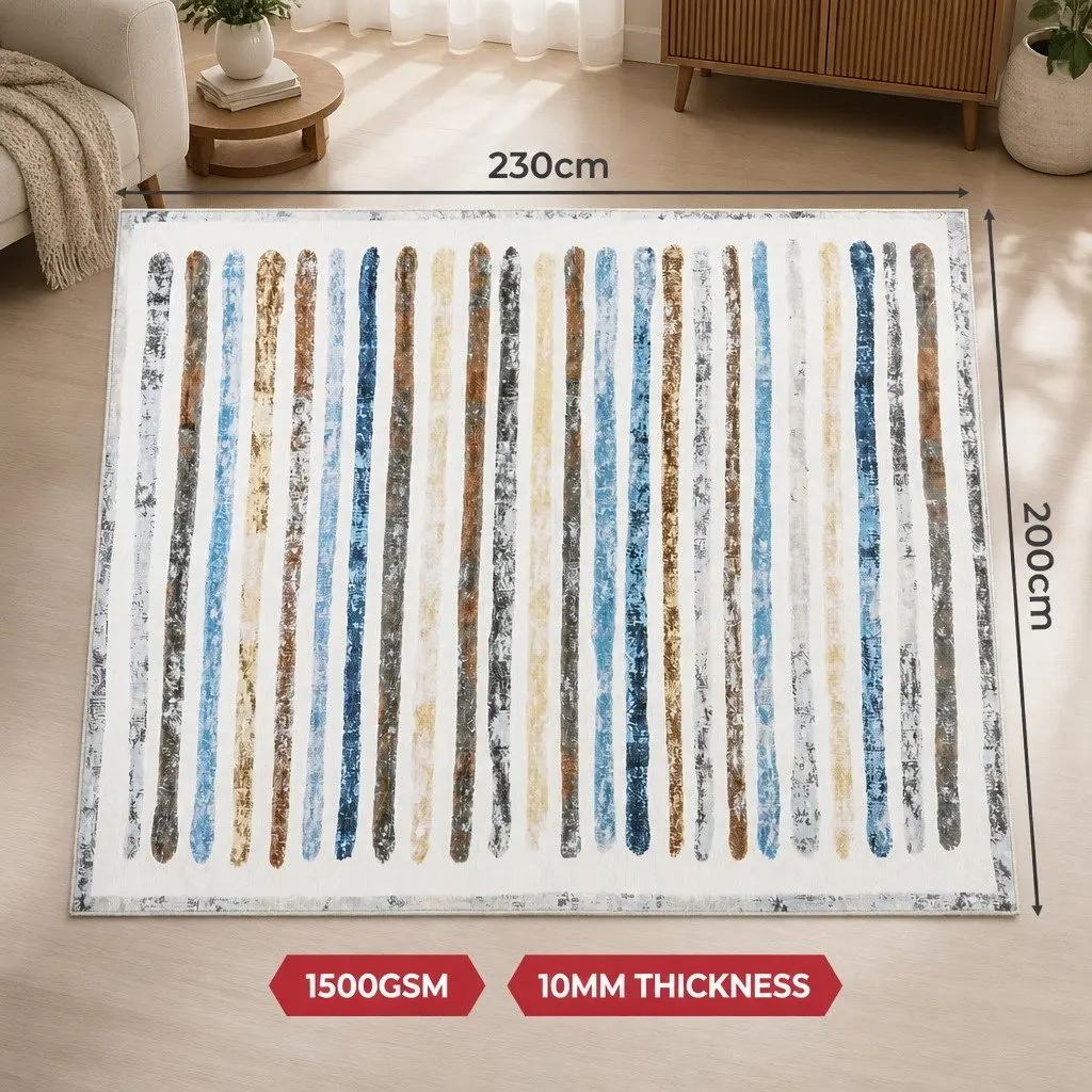 Rug Stripe Washable Soft Plush Non Slip 200x230cm