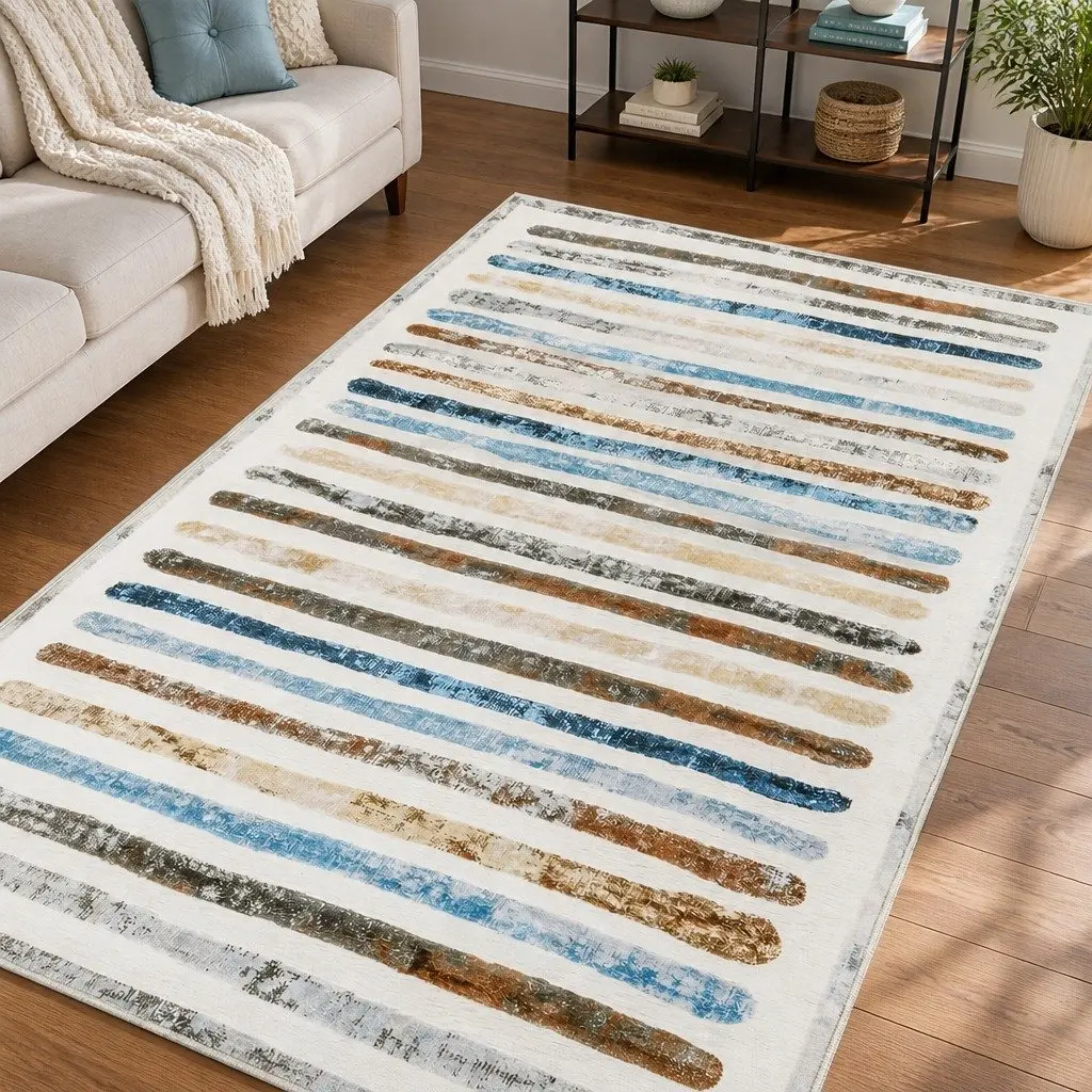 Rug Stripe Washable Soft Plush Non Slip 200x230cm