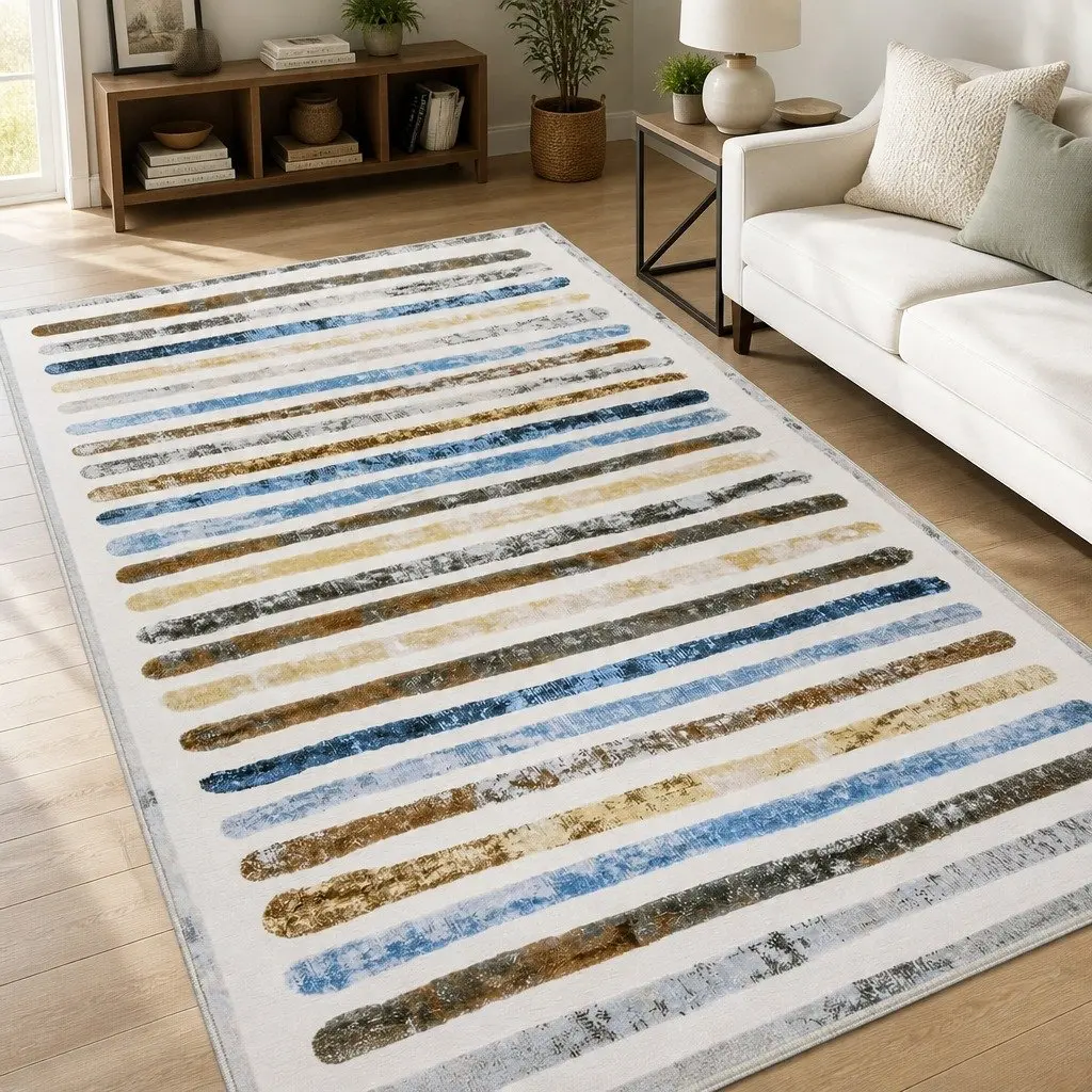 Rug Stripe Washable Soft Plush Non Slip 200x230cm
