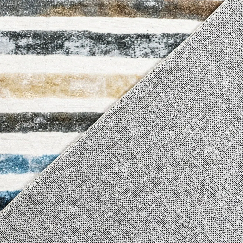 Rug Stripe Short Pile Washable Soft Plush Non Slip 200x290cm