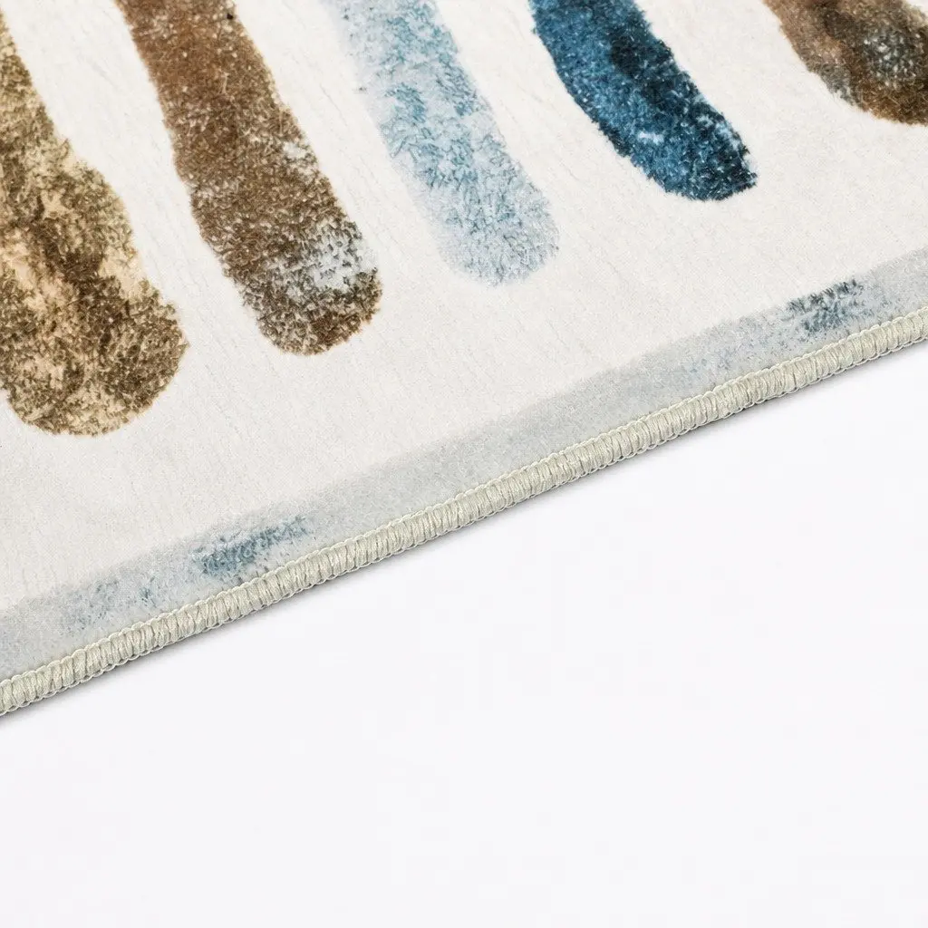 Rug Stripe Short Pile Washable Soft Plush Non Slip 200x290cm
