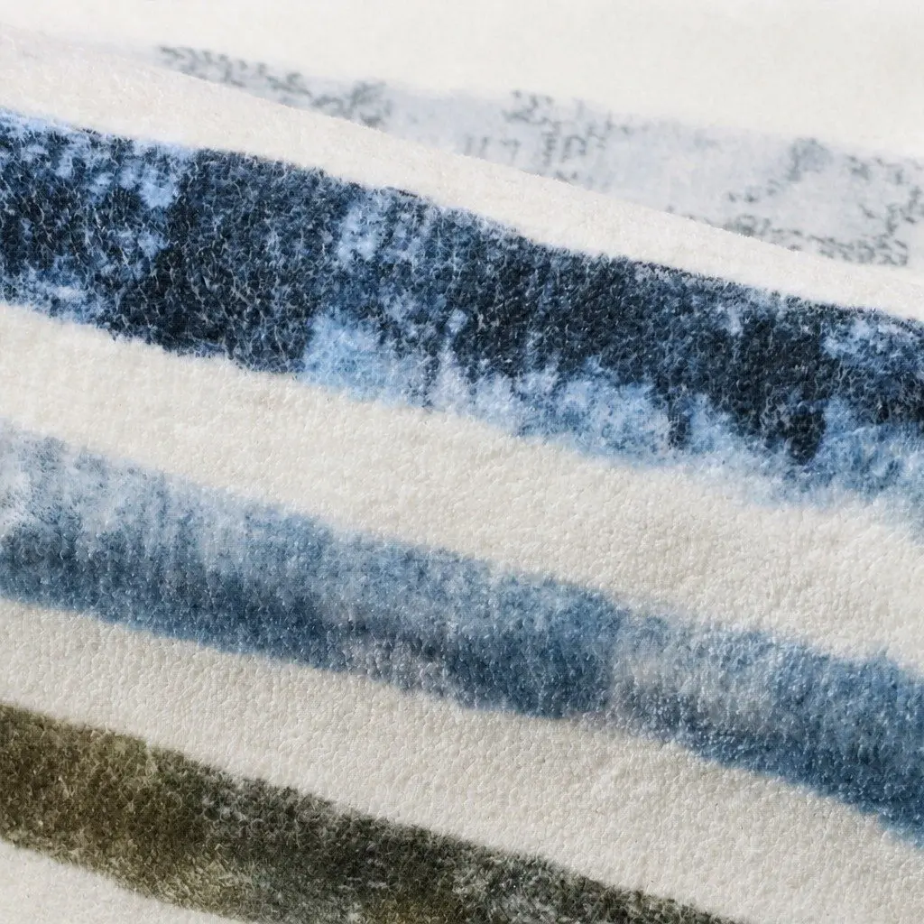 Rug Stripe Short Pile Washable Soft Plush Non Slip 200x290cm