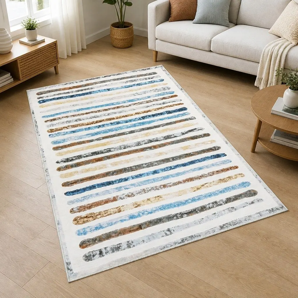 Rug Stripe Washable Soft Plush Non Slip 80x120cm