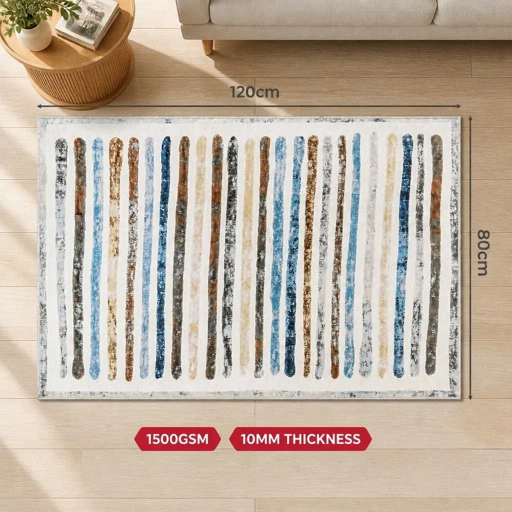 Rug Stripe Washable Soft Plush Non Slip 80x120cm