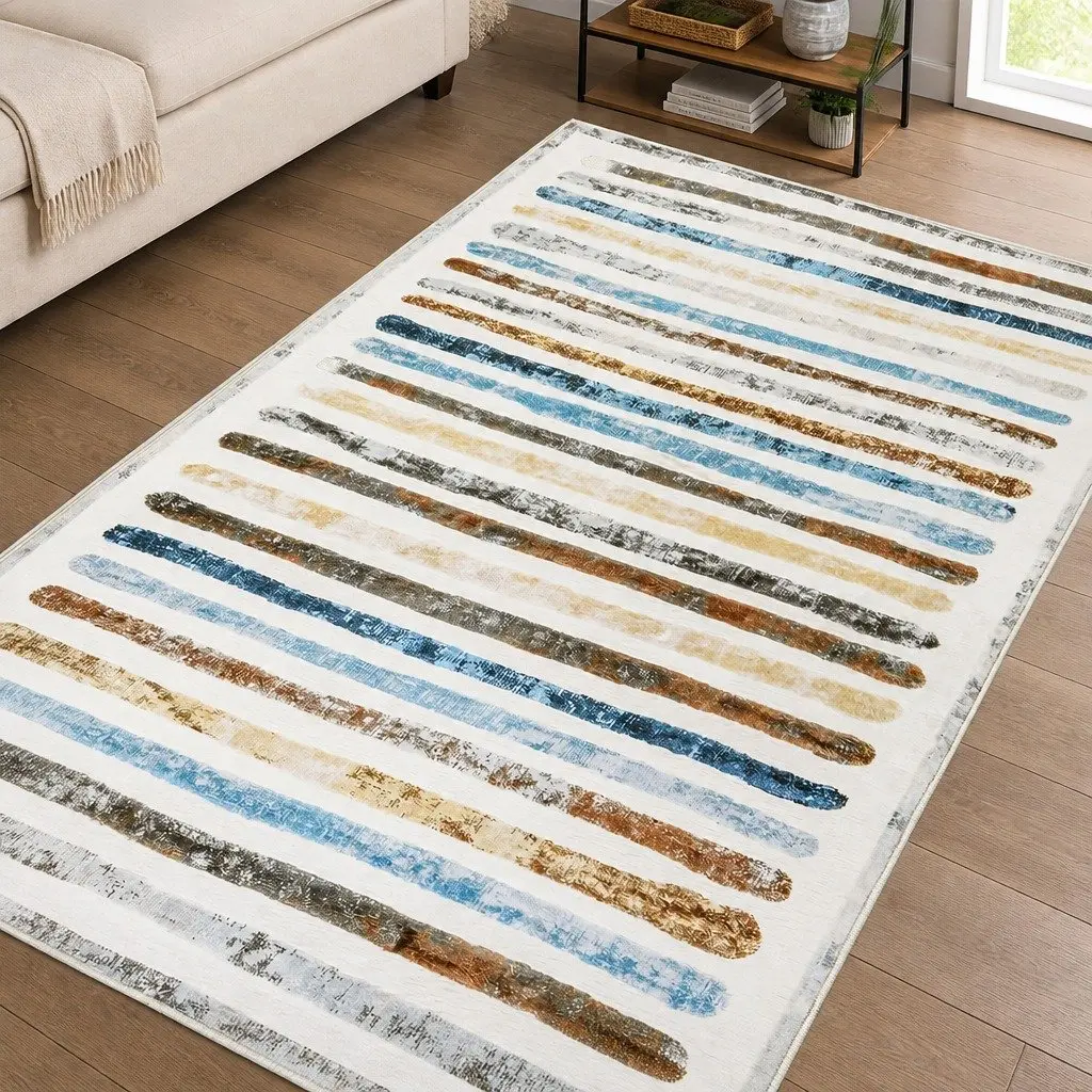 Rug Stripe Washable Soft Plush Non Slip 80x120cm