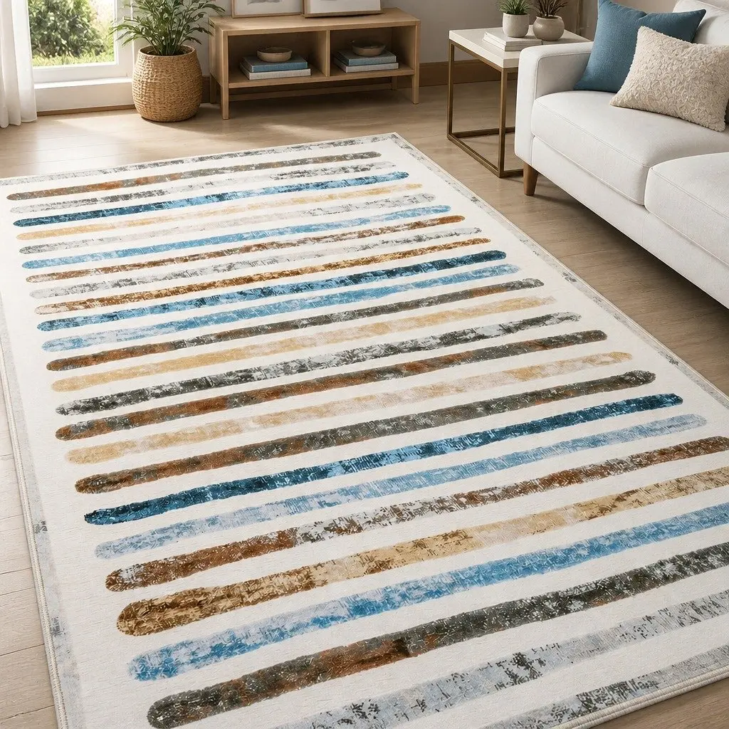 Rug Stripe Washable Soft Plush Non Slip 80x120cm