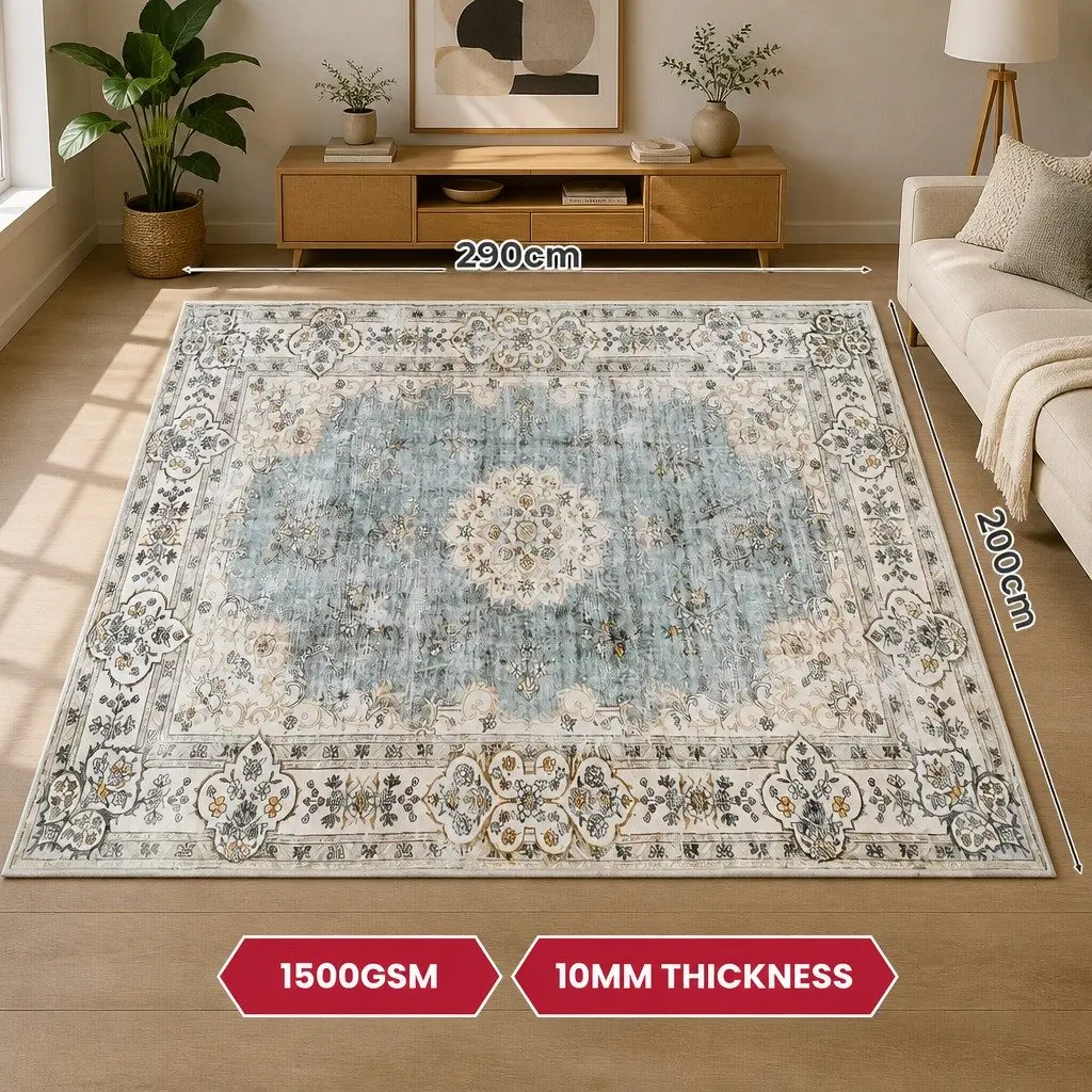 Floor Rug Vintage 200x290cm Short Pile Washable Soft Non Slip Area Rug