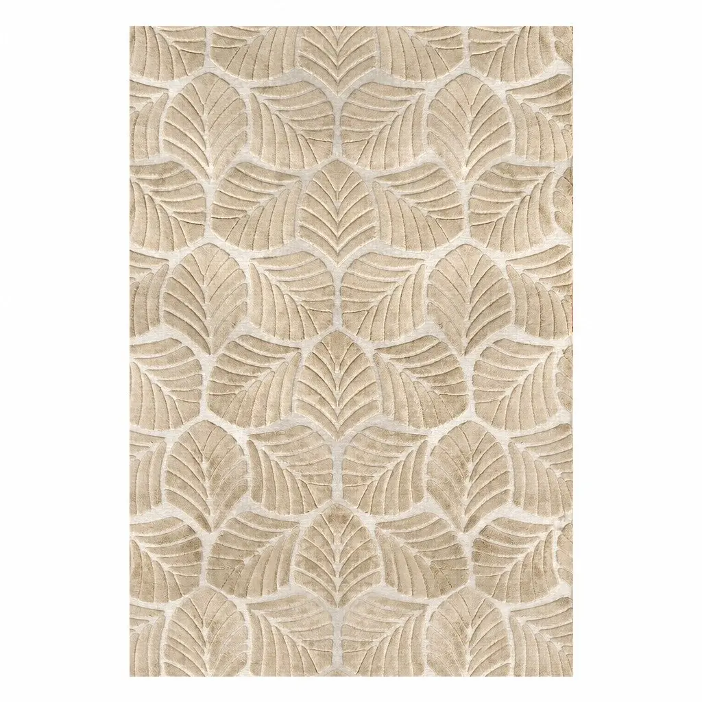 Floor Rug Soft Embossed Carpet Non Slip Plush Shaggy Leaf Pattern Rectangle Rug