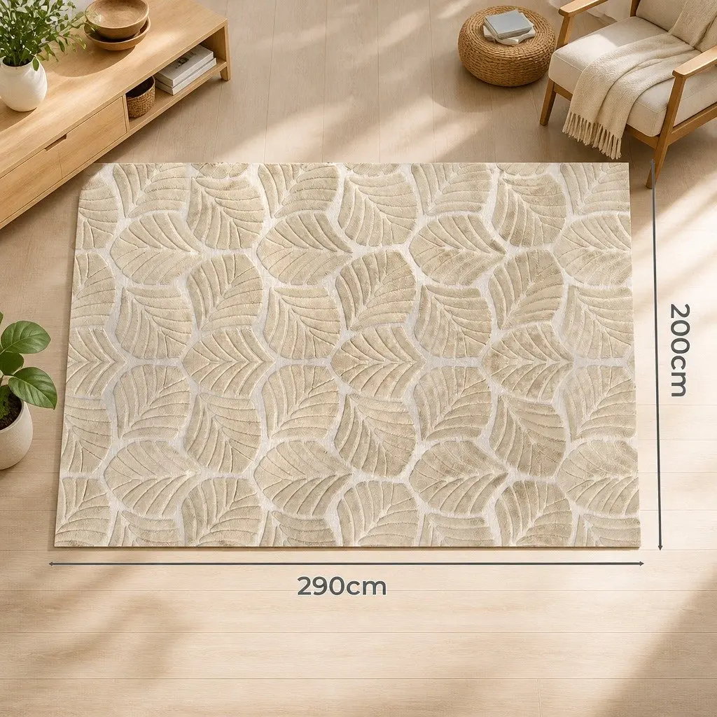 Floor Rug Soft Embossed Carpet Non Slip Plush Shaggy Leaf Pattern Rectangle Rug