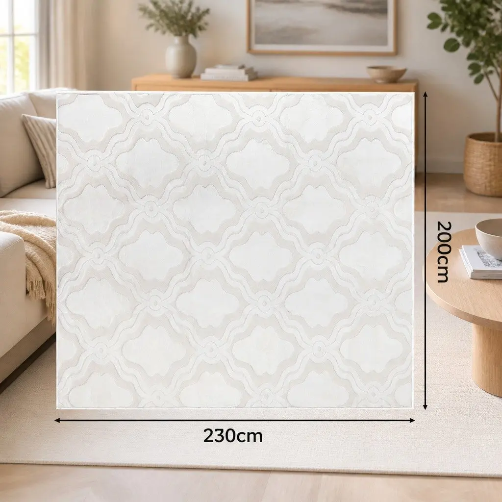 Shaggy Floor Rug Beige 200x230cm 10mm Pile Soft Plush Anti-slip Cotton-Polyester Base