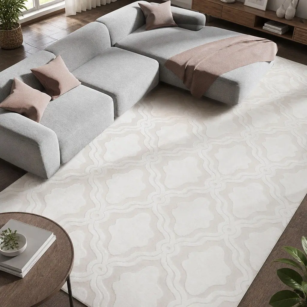 Shaggy Floor Rug Beige 200x230cm 10mm Pile Soft Plush Anti-slip Cotton-Polyester Base