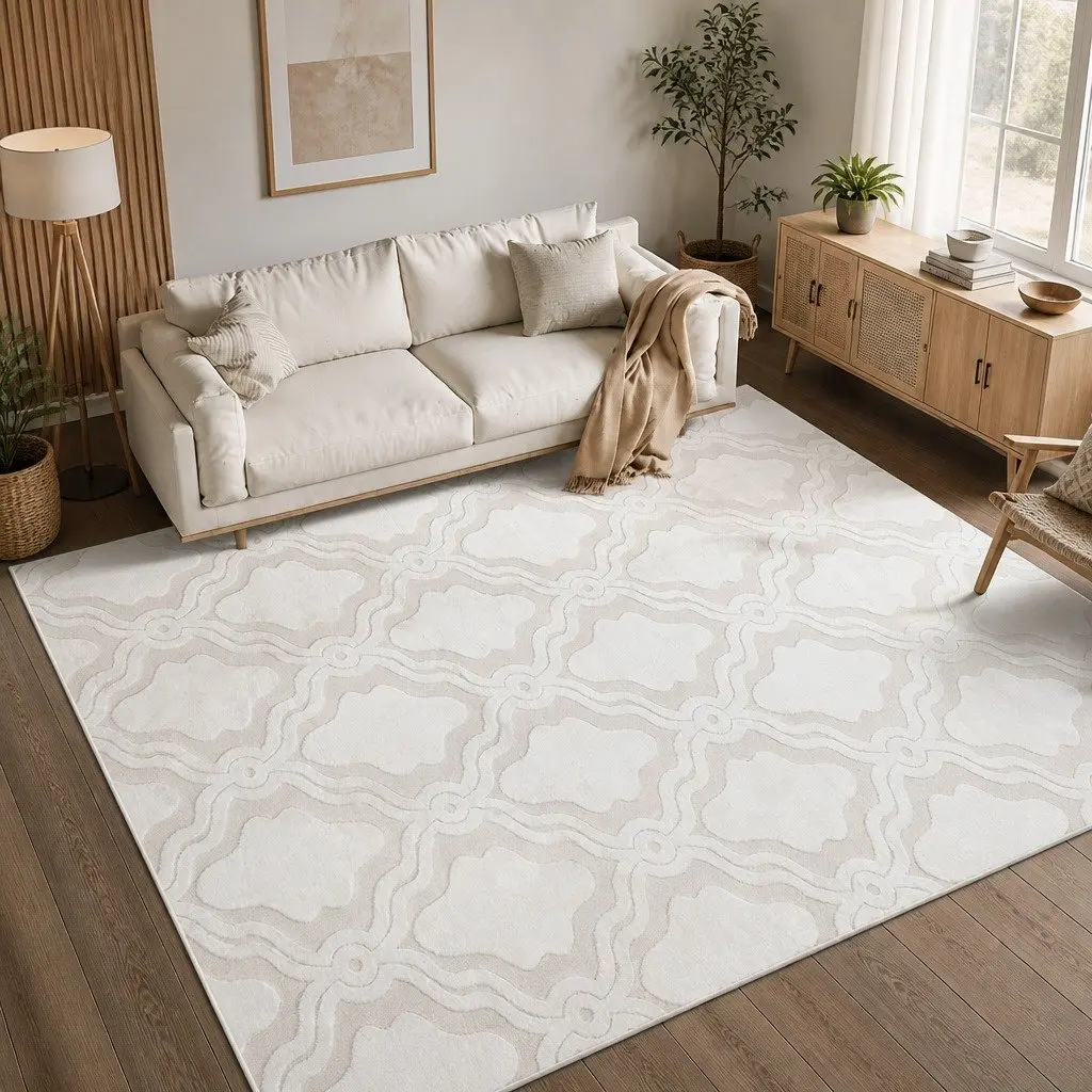 Shaggy Floor Rug Beige 200x230cm 10mm Pile Soft Plush Anti-slip Cotton-Polyester Base