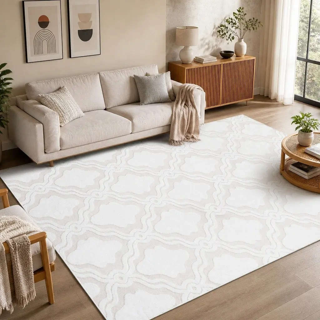 Shaggy Floor Rug Beige 200x290cm 10mm Pile Soft Plush Area Rug for Living Room Bedroom