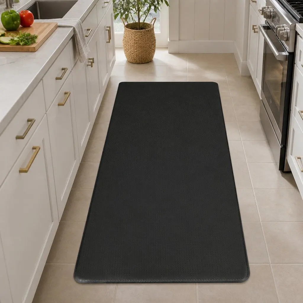 Non Slip Kitchen Mat Black 2 Piece Anti Fatigue Waterproof PU Rug