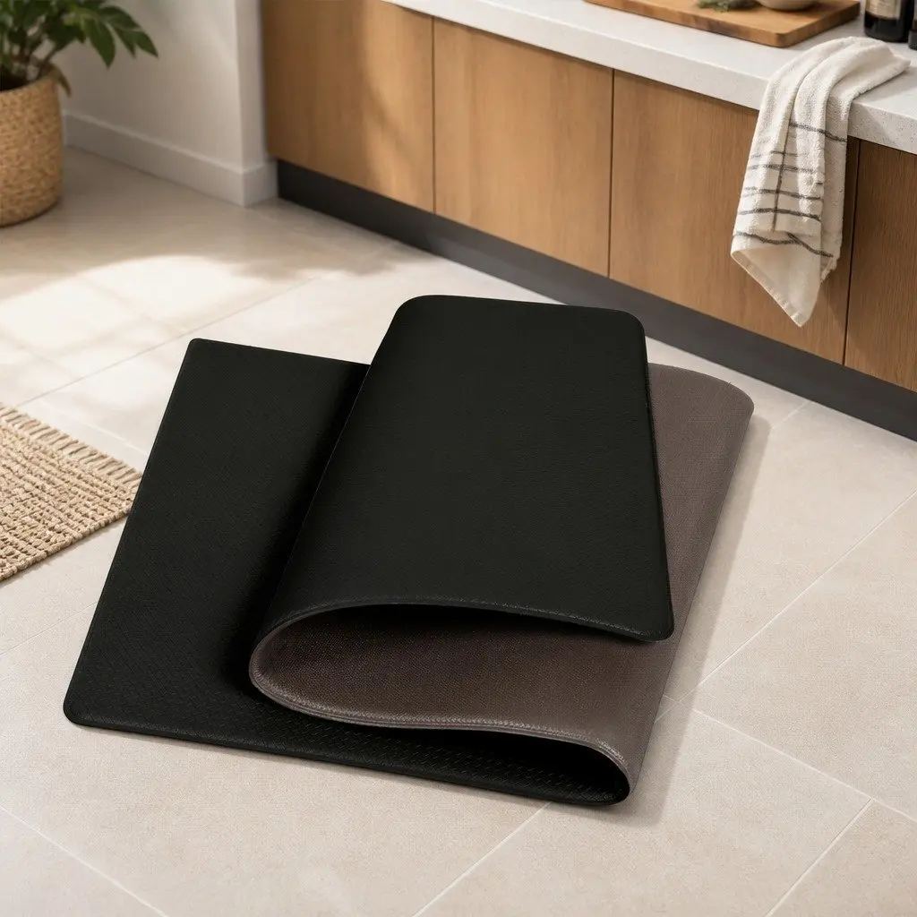 Non Slip Kitchen Mat Black 2 Piece Anti Fatigue Waterproof PU Rug