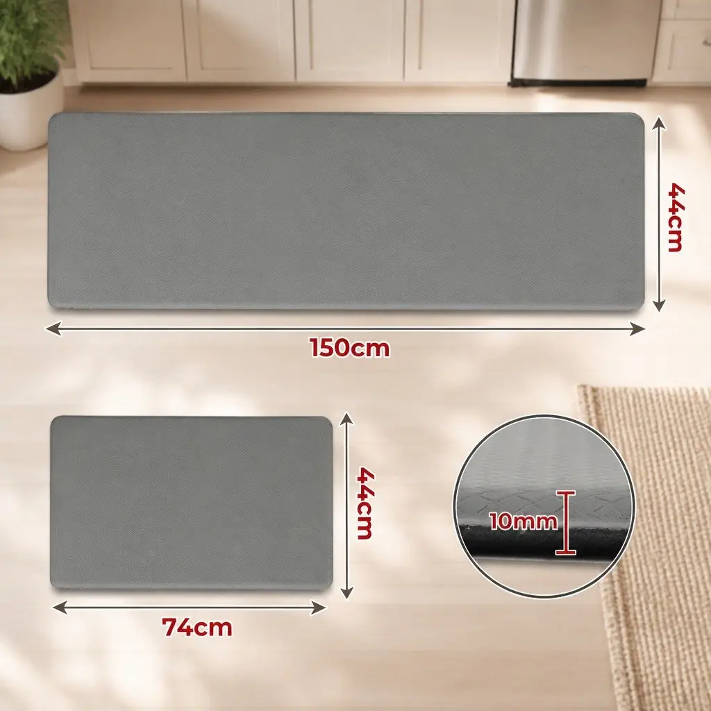 Kitchen Mat Grey 2 Piece Non Slip Anti Fatigue Soft Rug