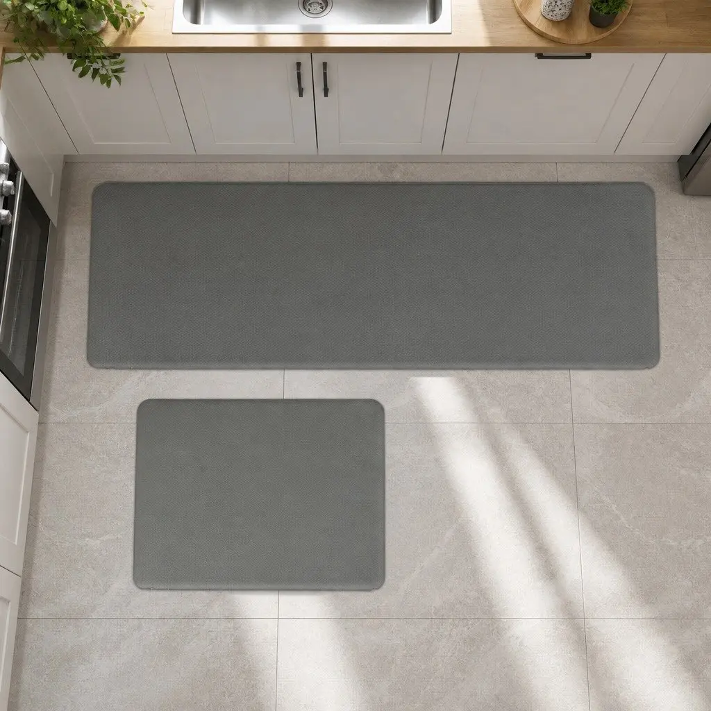Kitchen Mat Grey 2 Piece Non Slip Anti Fatigue Soft Rug
