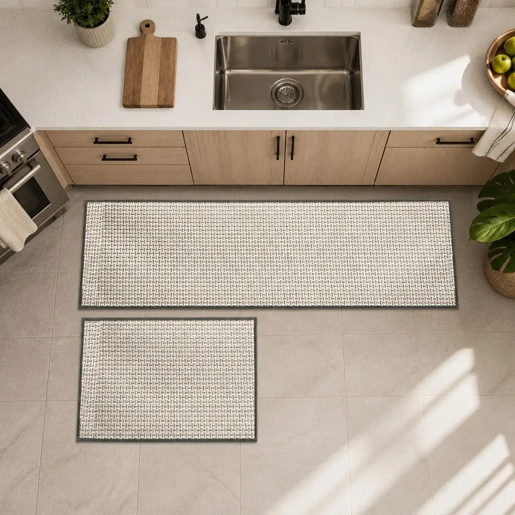 Woven Kitchen Rug Grey 2PCS Non Slip Absorbent Mat Floor Protection