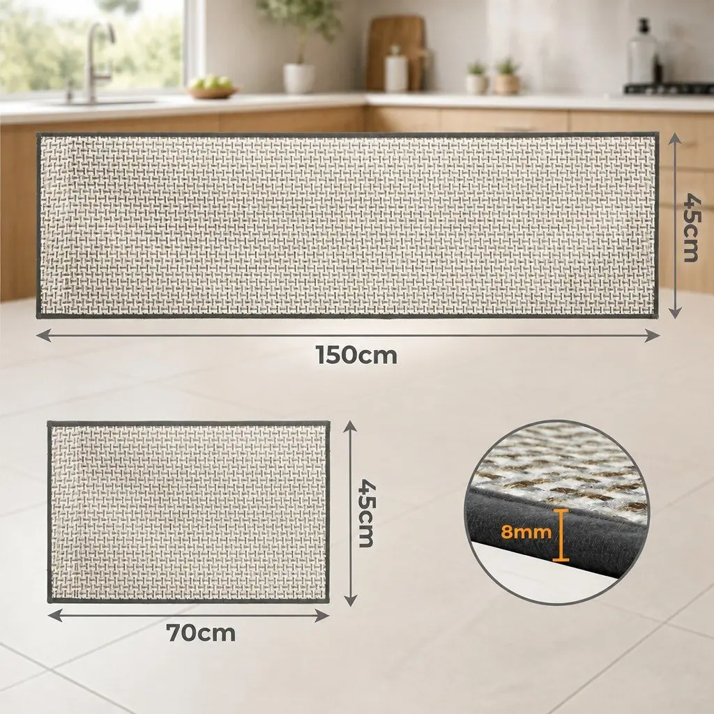 Woven Kitchen Rug Grey 2PCS Non Slip Absorbent Mat Floor Protection
