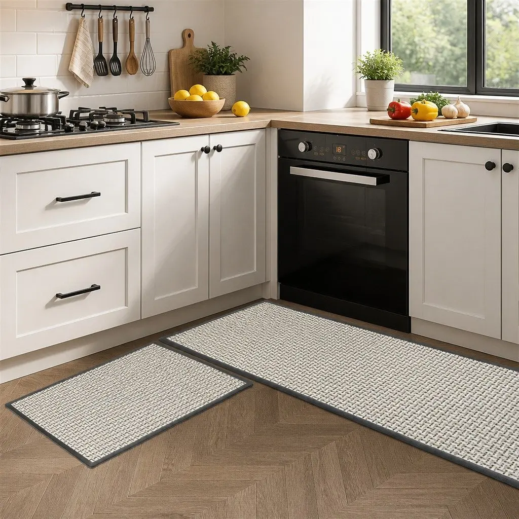 Woven Kitchen Rug Grey 2PCS Non Slip Absorbent Mat Floor Protection