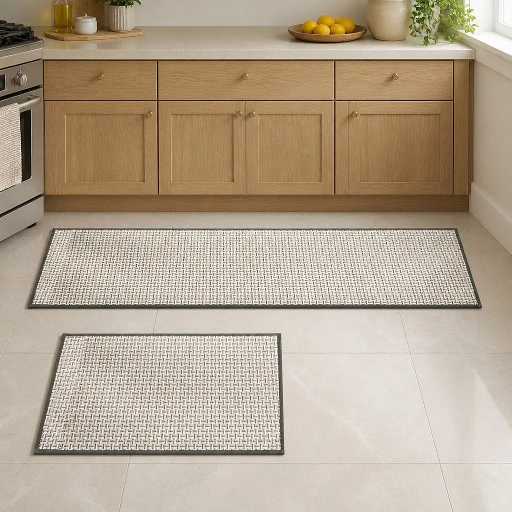 Woven Kitchen Rug Grey 2PCS Non Slip Absorbent Mat Floor Protection