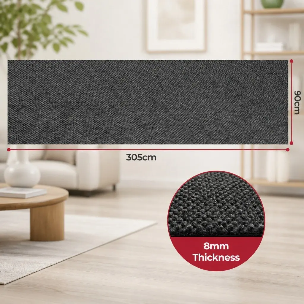 Extra Large Floor Rug Grey 90cm x 305cm Pineapple Pattern Non-Slip Mat