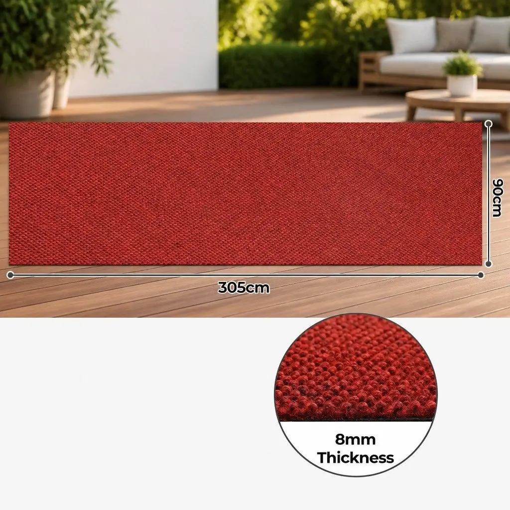 Extra Large Floor Rug Red 90cm x 305cm Anti-Slip Pineapple Pattern