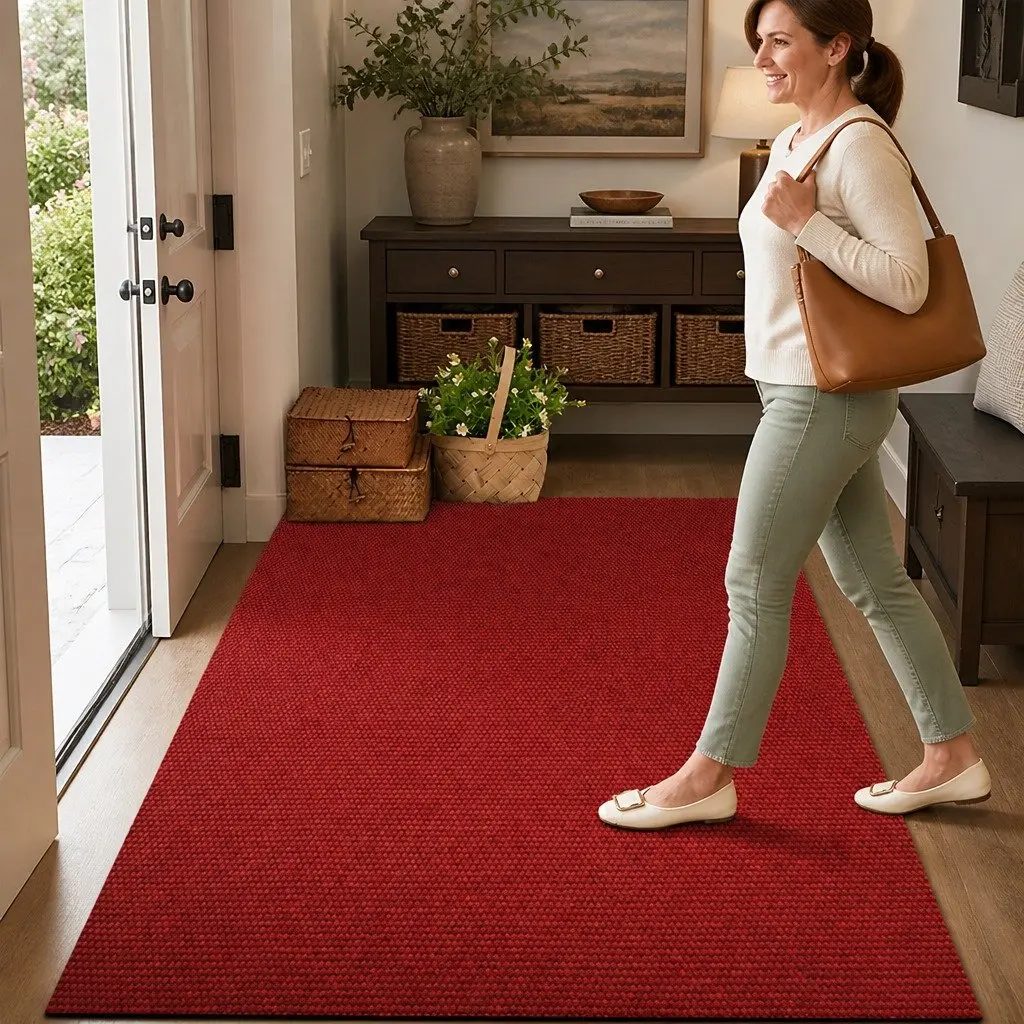 Extra Large Floor Rug Red 90cm x 305cm Anti-Slip Pineapple Pattern