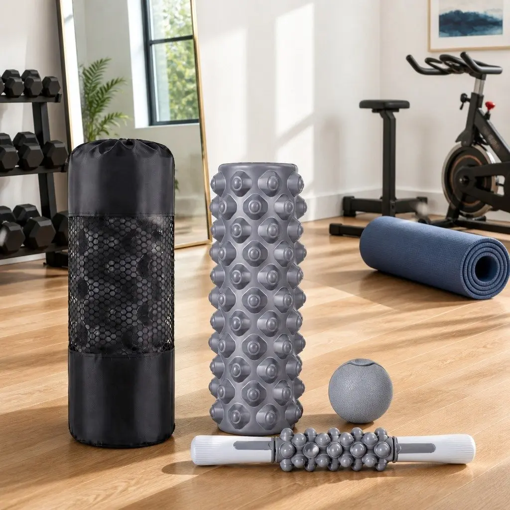 Foam Roller Set Grey 3 Piece Muscle Recovery Stick Massage Ball Deep Tissue